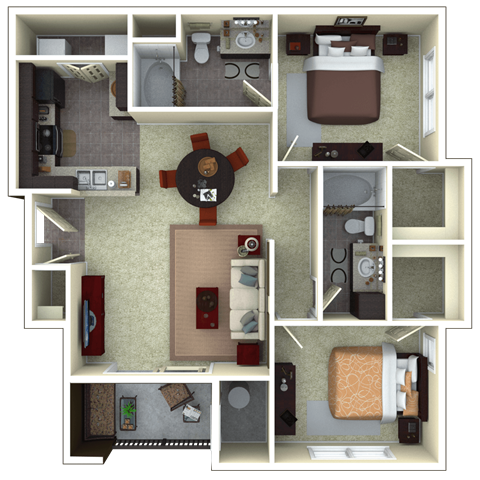 Floor plan for 2 beds, 2 baths, 1060 sqft